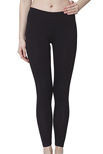 Celodoro Damen Leggings, stretchige Jersey Hose aus Baumwolle – Schwarz S