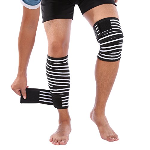 Doact Kniebandage Knee Wraps für Sport, 2 Stück Elastische Knie Bandagen Knieschützer für Meniskus Knie für Damen und Herren, Anti-Rutsch Kompression Knieorthese für Kraftsport Fitness Gewichtheben