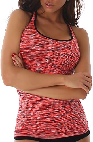 Jela London Damen Fitness-Top Träger Stretch eng figurbetont Tanktop Jogging Sportswear (DE 32 34 36) Apricot Orange