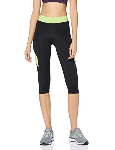 Amazon-Marke: AURIQUE Contrast Panels BAL004 sport leggings damen,Mehrfarbig (Black/Lime),36 (Herstellergröße: Small)