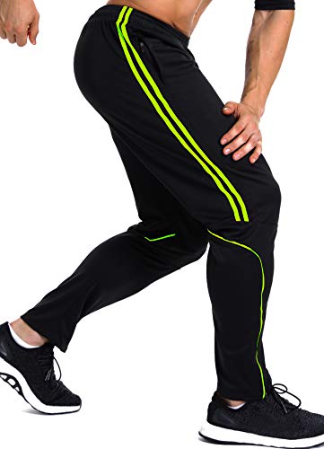 INSTINNCT Herren Lange Trainingshose Sport Jogging Hose Sweatpants mit Reißverschlusstasche Streifen (Grün) L